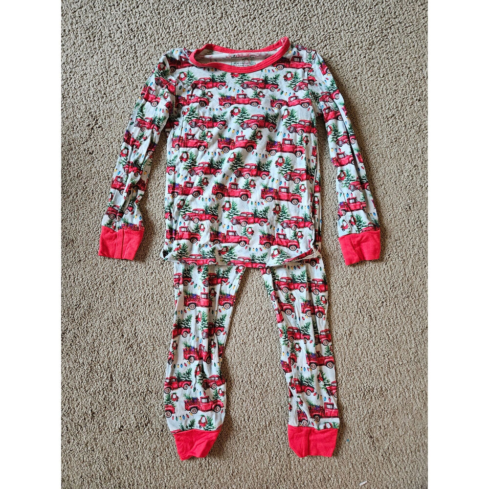 Pipsqueaks Bamboo Christmas Pajamas 2T Red Truck Tree Holiday PJs